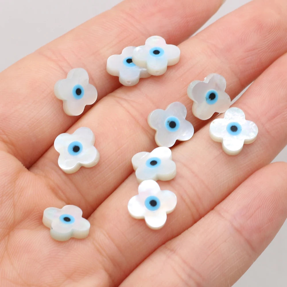 🧿 4Pcs Natural Sea Shell Evil Eye Charms – Blue Greek Eye & Mother of Pearl Beads for DIY Jewelry, Bracelets & Necklaces