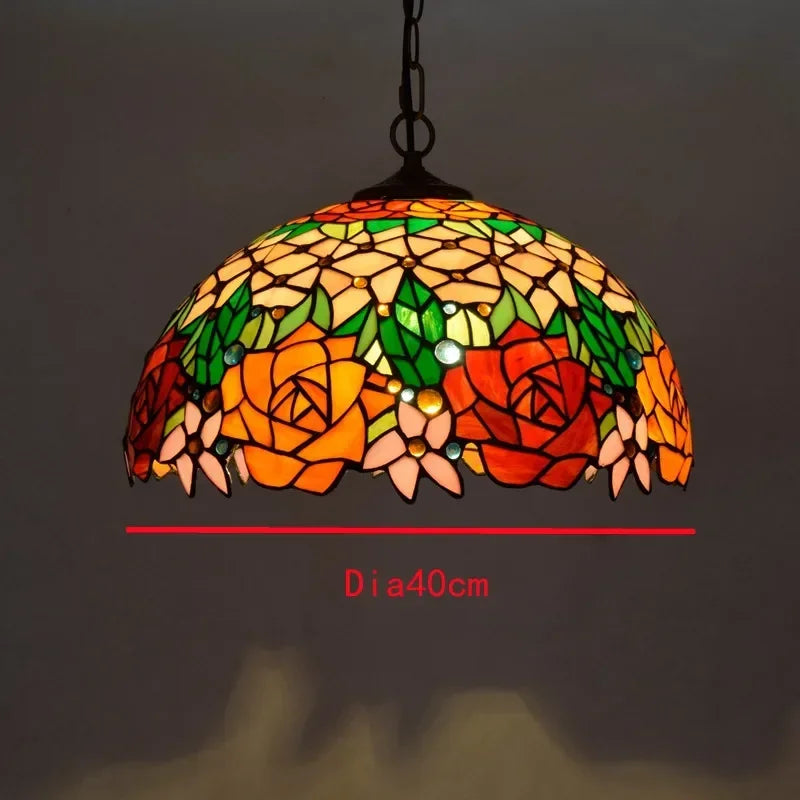 🍷 European-Style Vintage Tiffany Glass Chandelier ✨ | Creative Country-Style Glass Lantern for Bar, Restaurant & Home Decor 🏡