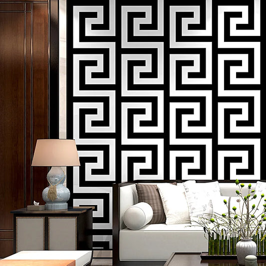 Greek Key Geometric Wallpaper – Modern PVC Waterproof Wall Decor for Bathroom, Hotel & Study