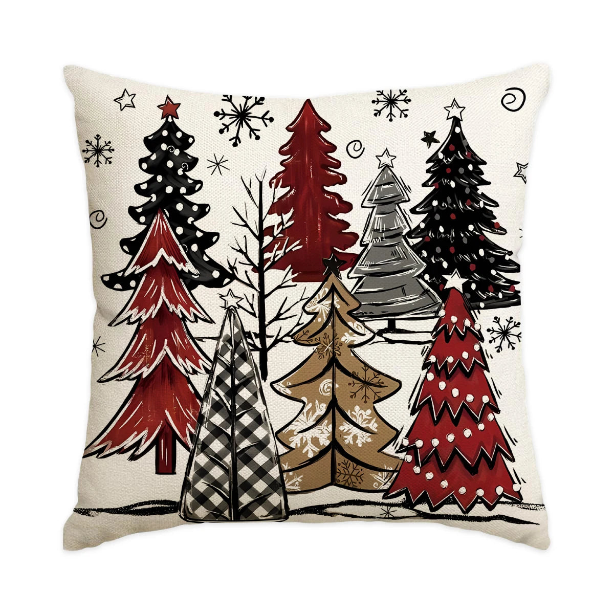 ❄️Red Snowflake & Letter Printed Christmas Pillow Covers (1/4pcs) - Festive Holiday Cushion Decor 🎄