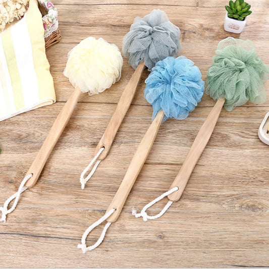 🛁 Wooden Handle Bath Brush – Soft Mesh Back Scrubber