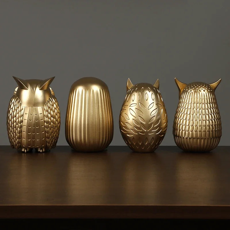 Golden Owl Decor – Resin Animal Figurine for Interior Decoration