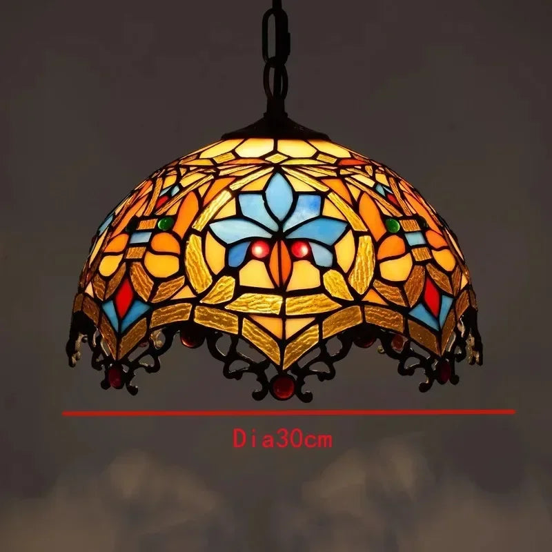 🍷 European-Style Vintage Tiffany Glass Chandelier ✨ | Creative Country-Style Glass Lantern for Bar, Restaurant & Home Decor 🏡