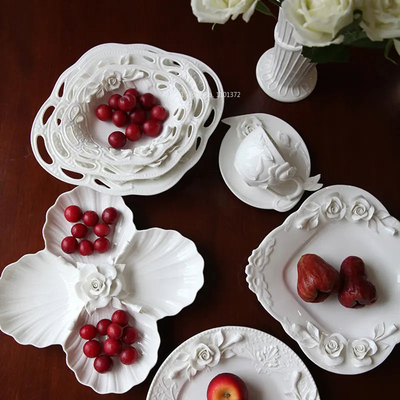 🌹 Exquisite Hand-Painted Rose Ceramic Dinner Set