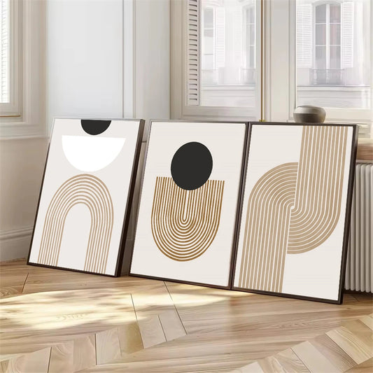 Neutral Tones Geometric Lines Poster – Black & Beige Canvas Art for Interior Decoration