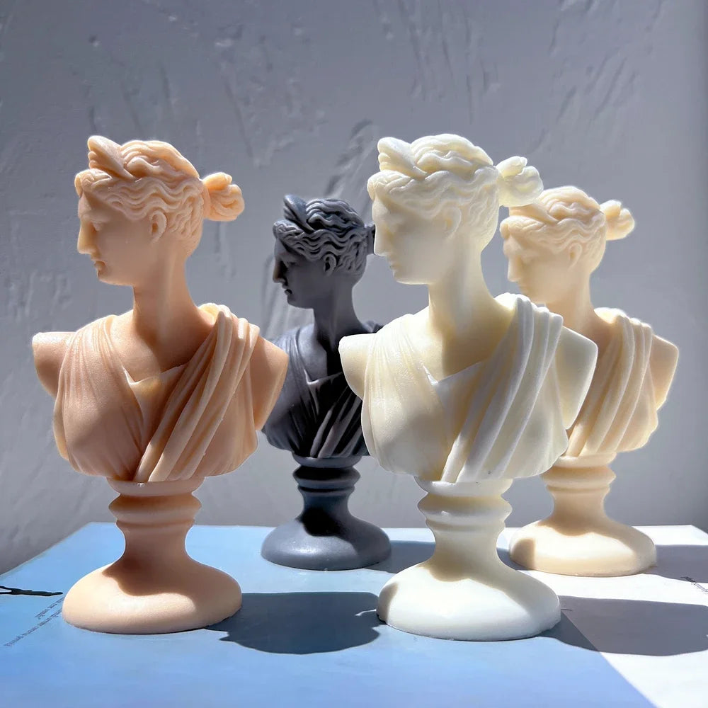 🏛️ Artemis & Apollo Silicone Bust Mold – Greek Goddess & God Candle Mold | Roman Sculpture Wax Mold for DIY Art & Crafts