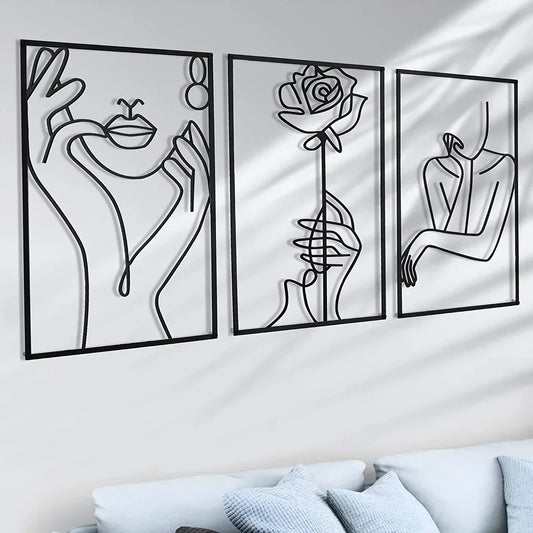 Modern Metal Line Art Wall Decor – Abstract Female Body Silhouette Sculpture for Home Hanging
