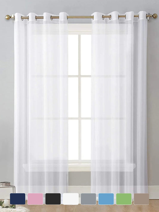 Modern Solid Color Sheer Curtain – Grommet Top Window Panel for Living Room, Bedroom, or French Windows