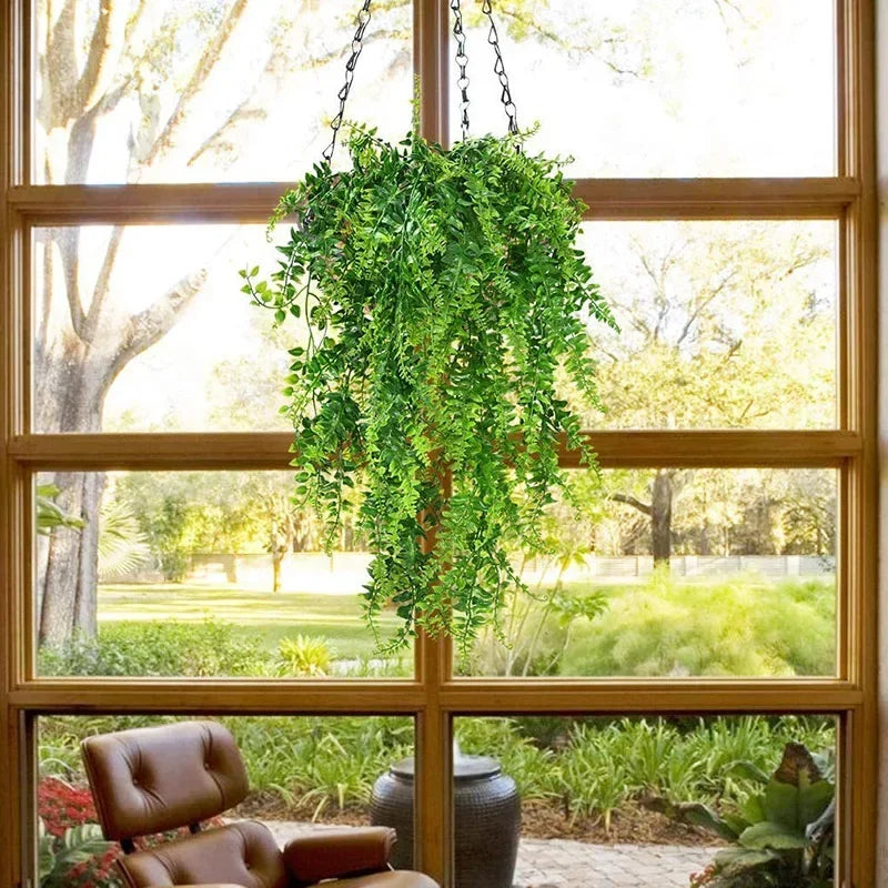 80CM Artificial Persian Fern Vine – Hanging Basket, Fake Plant Garland for Wall, Garden, Home & Wedding Party Decor