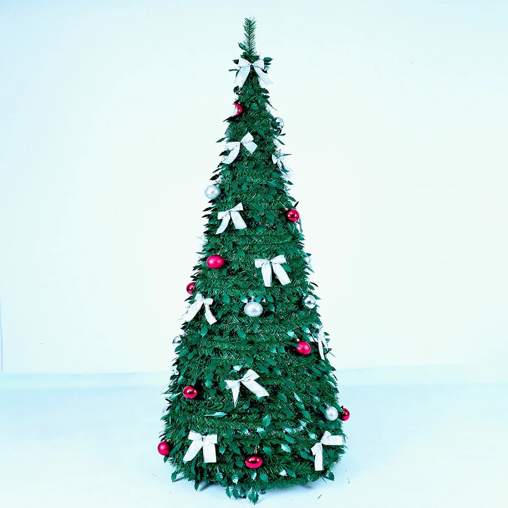 🎄✨ 1.5M Quick Setup Christmas Tree – Telescopic Flocking Tree with Lights | 4FT–6FT Folding Xmas Tree Holiday Decor ✨🎅