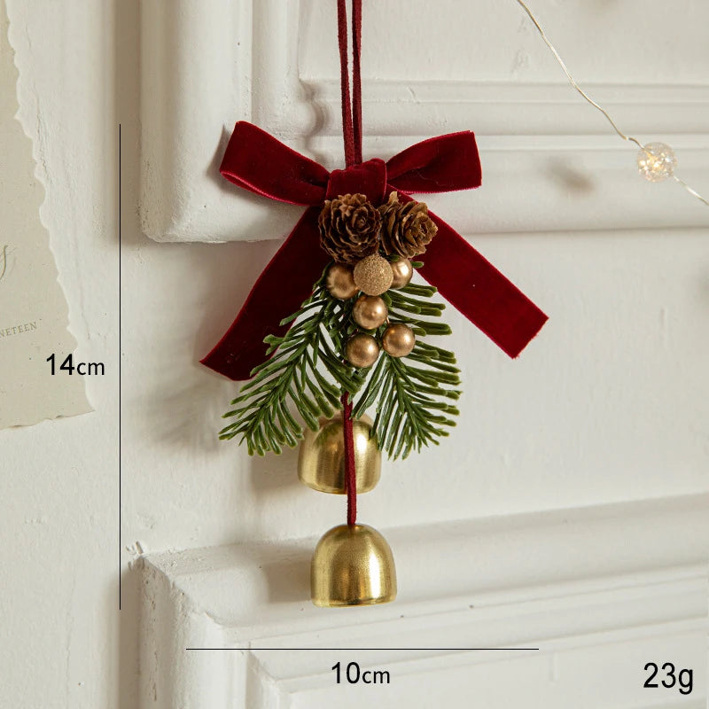 Elegant Christmas Bell Door Decoration | Hanging Velvet Bow & Pinecone Pendant | Festive 2025 Home Decor 🎄