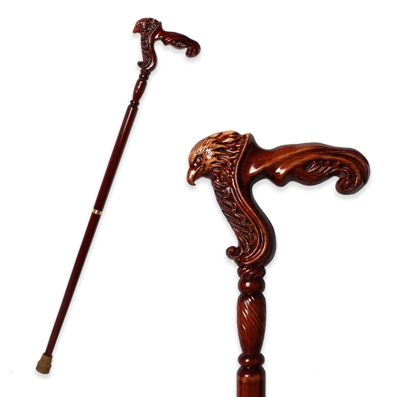 95cm Wooden Walking Stick –  Beech Cane with Leopard, Eagle-Head, Owl Handle – Fashionable Canes for Men & Women, Christmas Gift