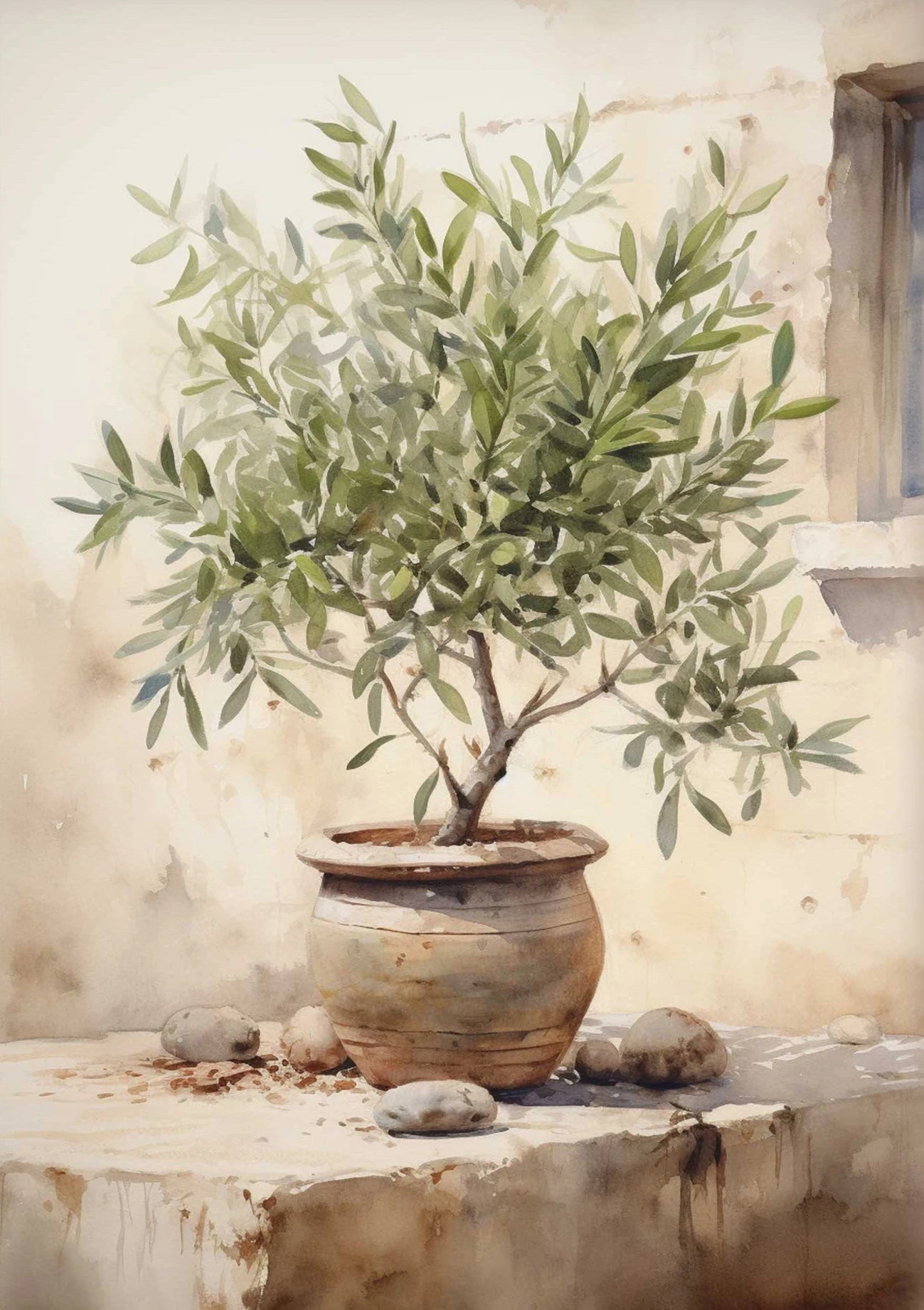 Greece-Inspired Mediterranean Wall Art – Lemon Olive Tree Canvas Painting