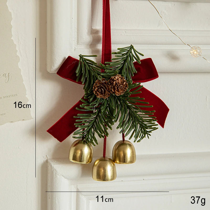 Elegant Christmas Bell Door Decoration | Hanging Velvet Bow & Pinecone Pendant | Festive 2025 Home Decor 🎄