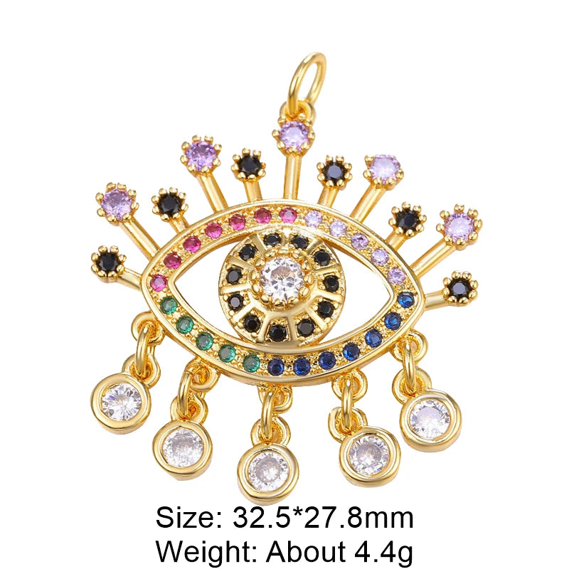 👁️ Juya 18K Gold Plated Greek Evil Eye Charms – Handmade Luxury Pendants with Cubic Zirconia for DIY Jewelry Making