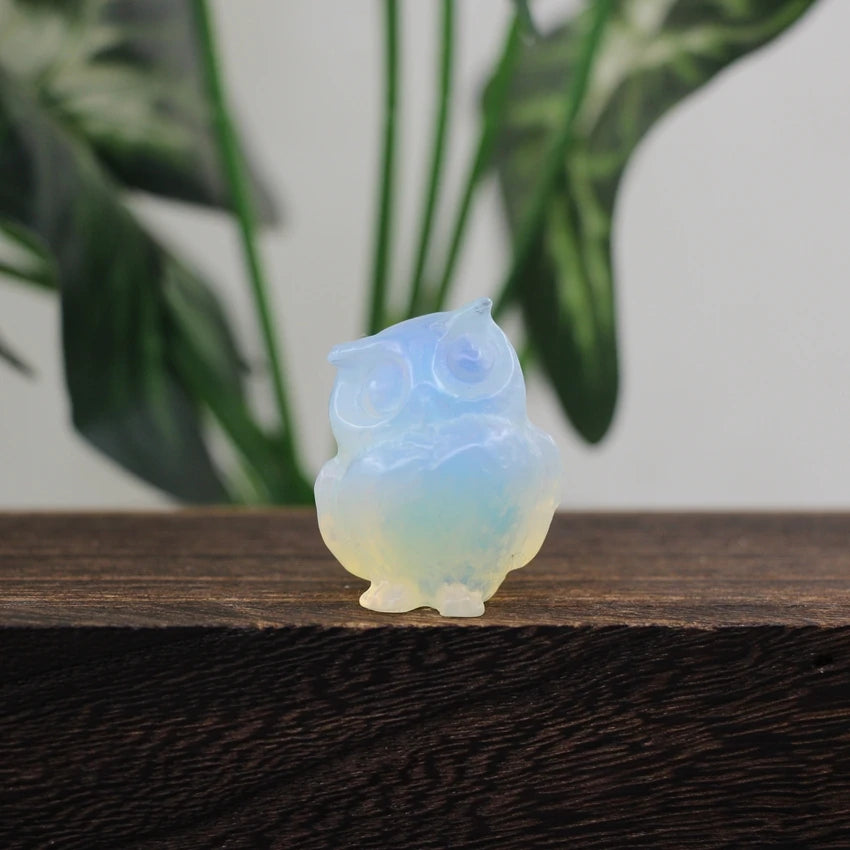 Hand Carved Gemstone Owl Statue – Mini Crystal Quartz Figurine, Healing Animal Ornament for Home & Office Décor Gifts"