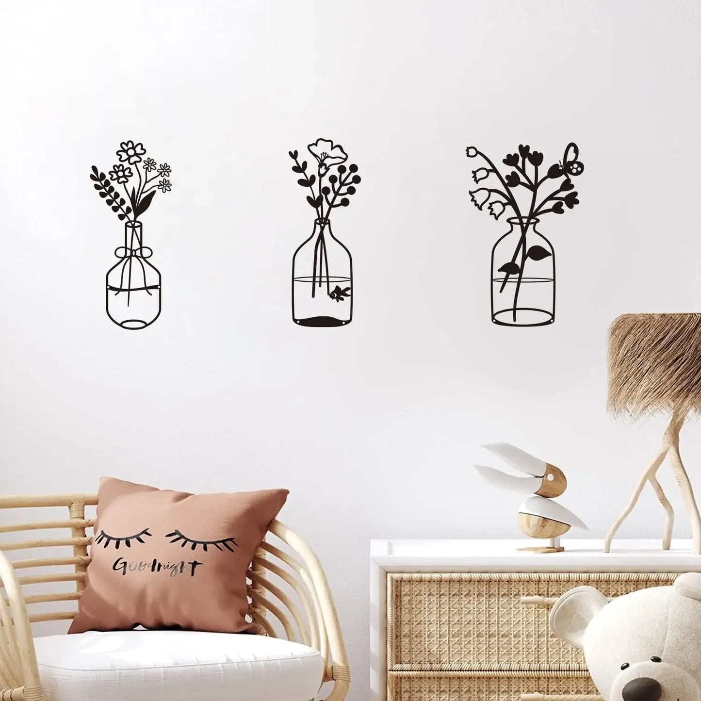 Set of 3 Black Metal Flower Wall Sculptures – Hanging Wall Art for Indoor Home, Kitchen & Bedroom