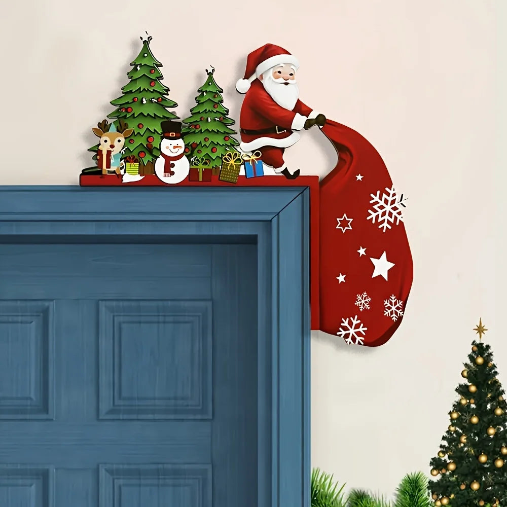Charming Wooden Christmas Door Corner Decor (1pc) 🎅🦌⛄ | Santa, Reindeer & Snowman Accent