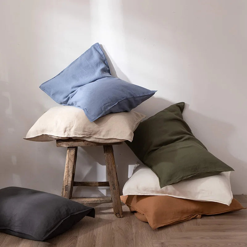 100% Linen Pillowcases – Washed Flax Pillow Shams with Envelope Closure, Soft Breathable Luxury Covers (No Insert)"