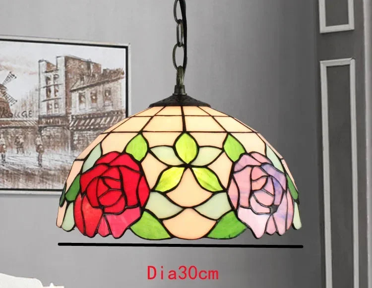 🍷 European-Style Vintage Tiffany Glass Chandelier ✨ | Creative Country-Style Glass Lantern for Bar, Restaurant & Home Decor 🏡