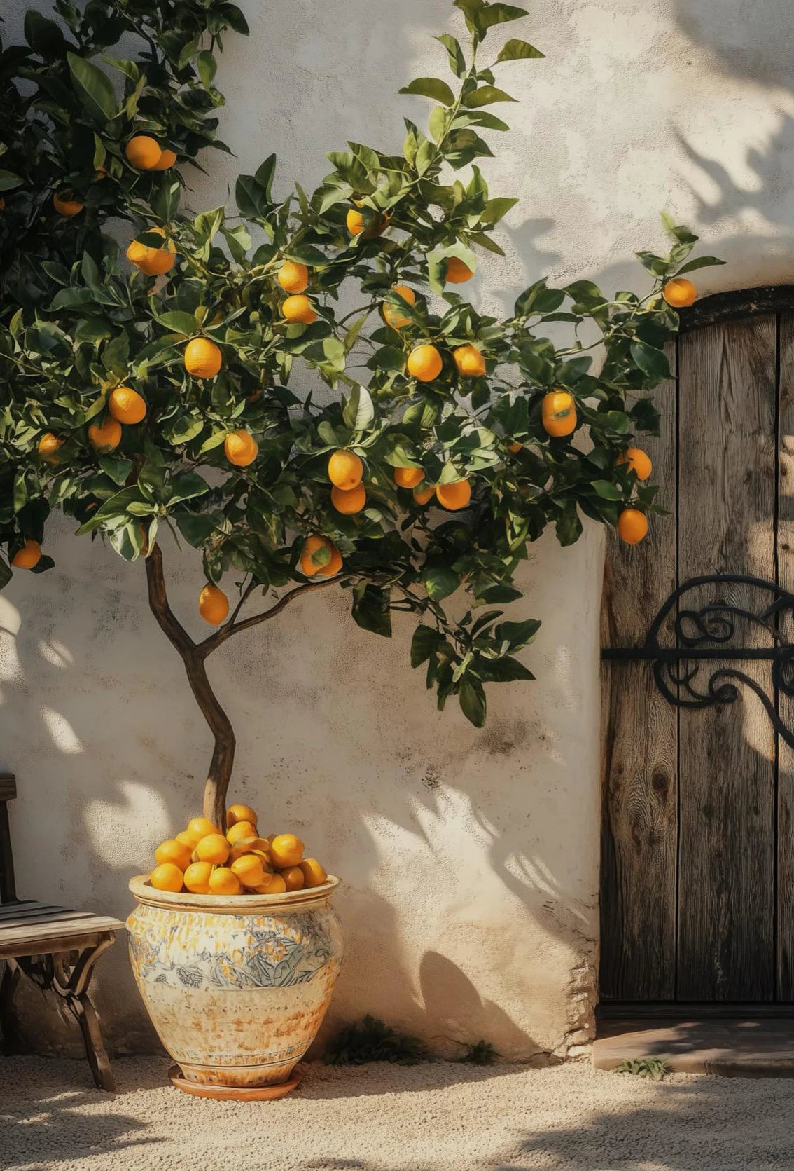 Retro Mediterranean Landscape Canvas – Greek  Lemon, Orange & Olive Tree Wall Art