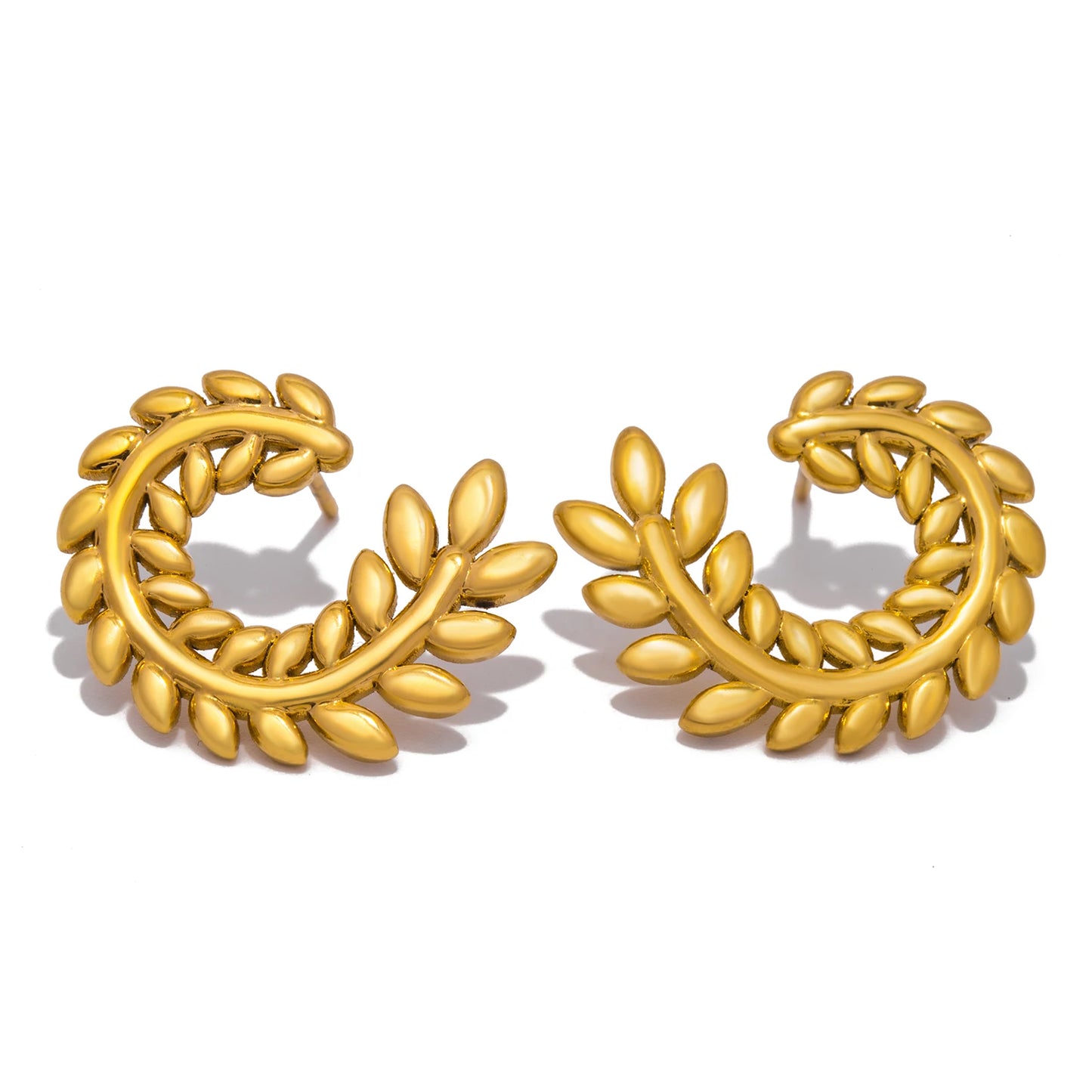 Elegant Olive Leaf Stud Earrings – 18K Gold Plated Stainless Steel