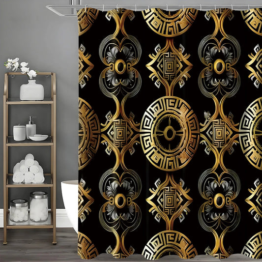 🚿 Baroque Greek Paper Roll Leaf River Curve Shower Curtain – Waterproof Decorative Bathroom Curtain with Elegant Circle Design