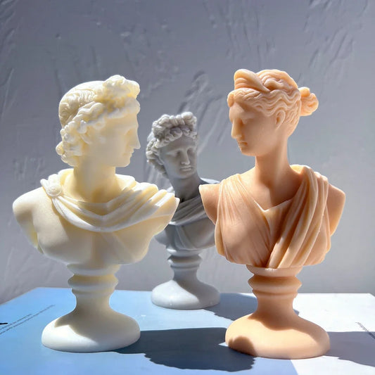 🏛️ Artemis & Apollo Silicone Bust Mold – Greek Goddess & God Candle Mold | Roman Sculpture Wax Mold for DIY Art & Crafts