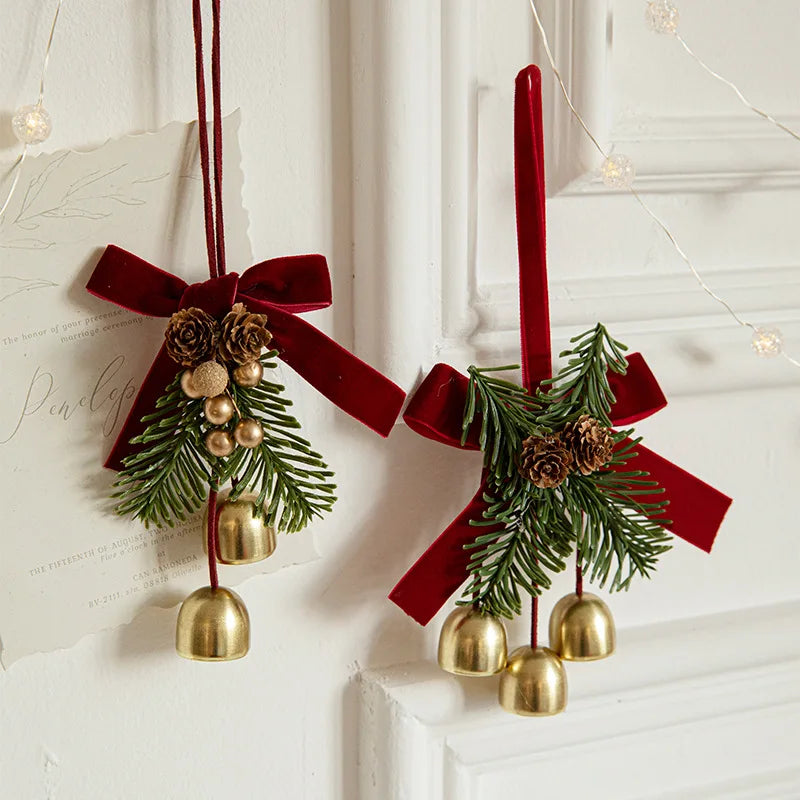 Elegant Christmas Bell Door Decoration | Hanging Velvet Bow & Pinecone Pendant | Festive 2025 Home Decor 🎄