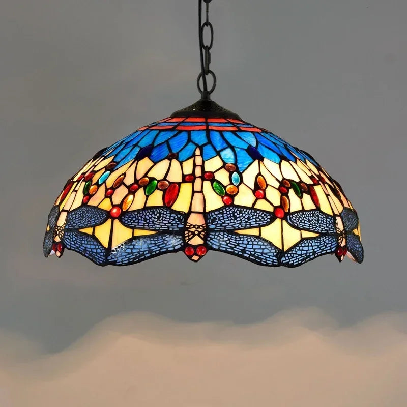 🍷 European-Style Vintage Tiffany Glass Chandelier ✨ | Creative Country-Style Glass Lantern for Bar, Restaurant & Home Decor 🏡