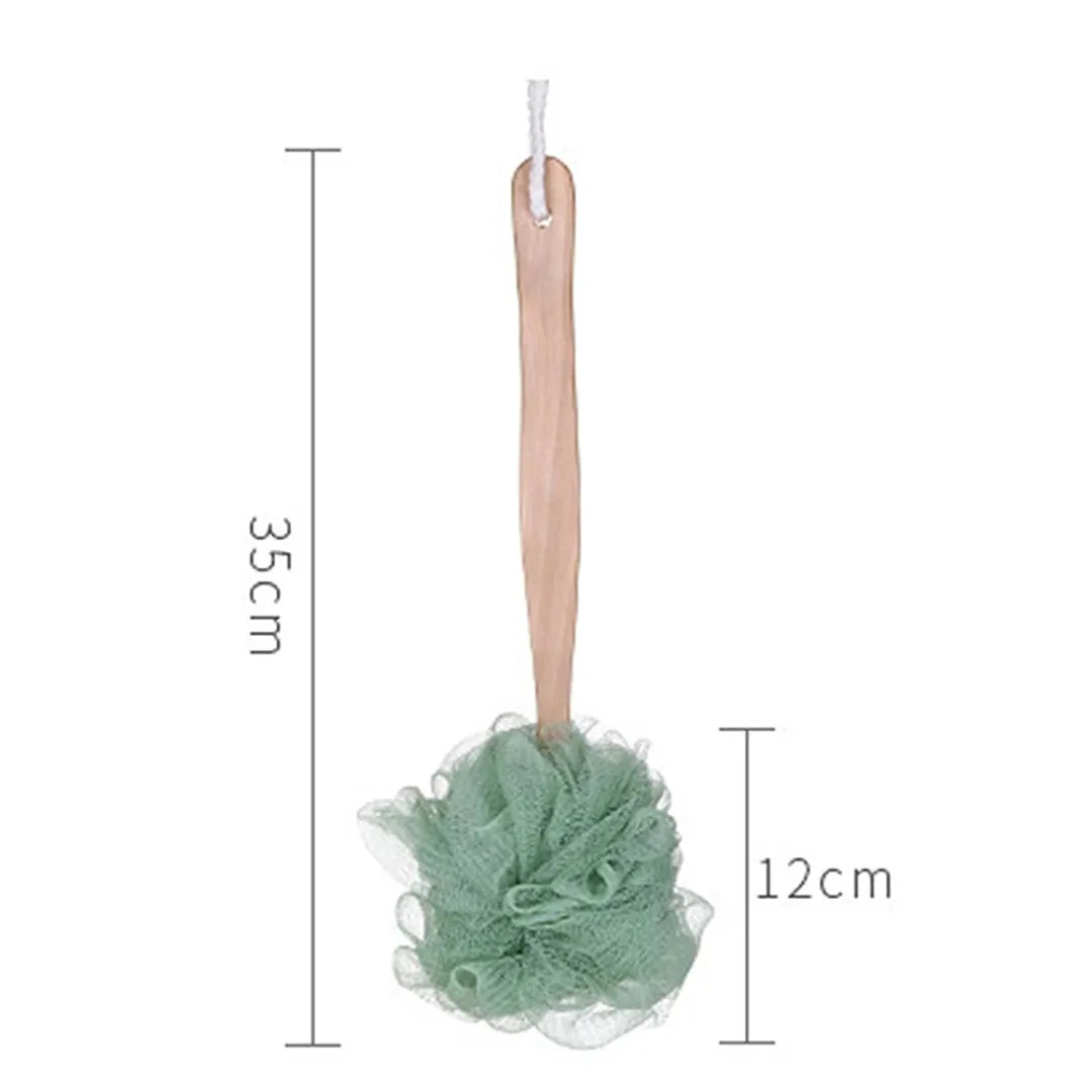 🛁 Wooden Handle Bath Brush – Soft Mesh Back Scrubber