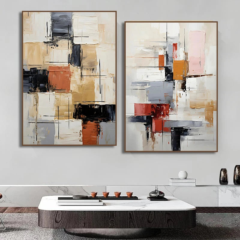 Earthy Green Abstract Canvas – Minimalist Geometric Texture Wall Art