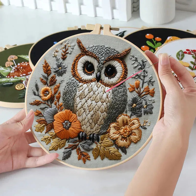 DIY Owl Embroidery Kit for Adults – Complete Cross Stitch Set with Threads, Needle & Guide