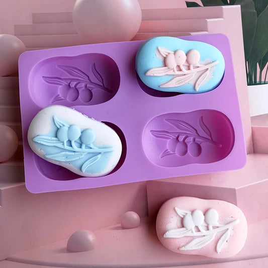 DIY Oval Soap Mold – 4-Cavity Silicone Olive Tree Design for Crafts & Candles