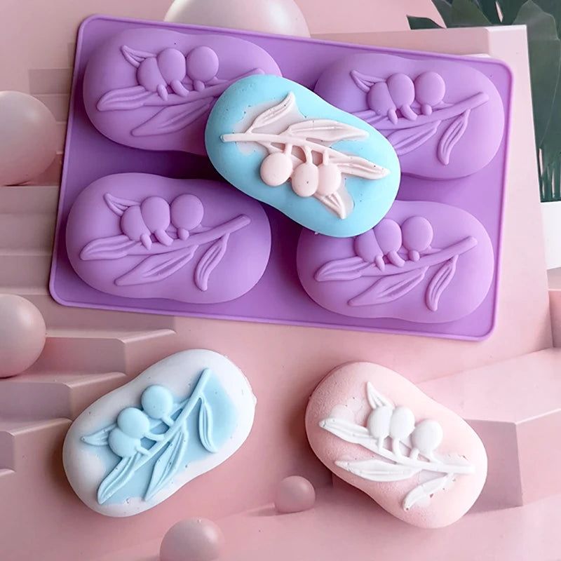 DIY Oval Soap Mold – 4-Cavity Silicone Olive Tree Design for Crafts & Candles
