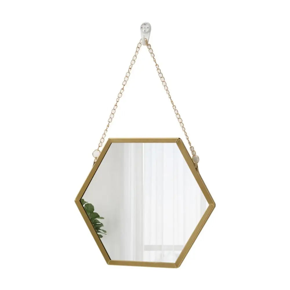 Hexagon Hanging Wall Mirror with Iron Chain