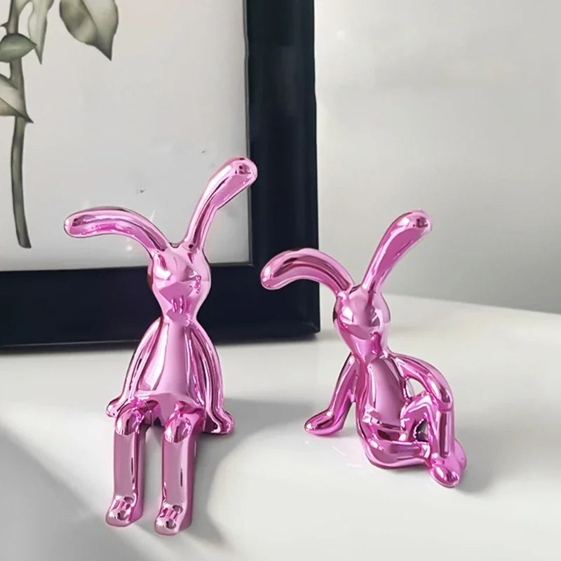 Long-Eared Rabbit Figurine – Decorative Bunny Statue for Home, Center Console & Ornaments