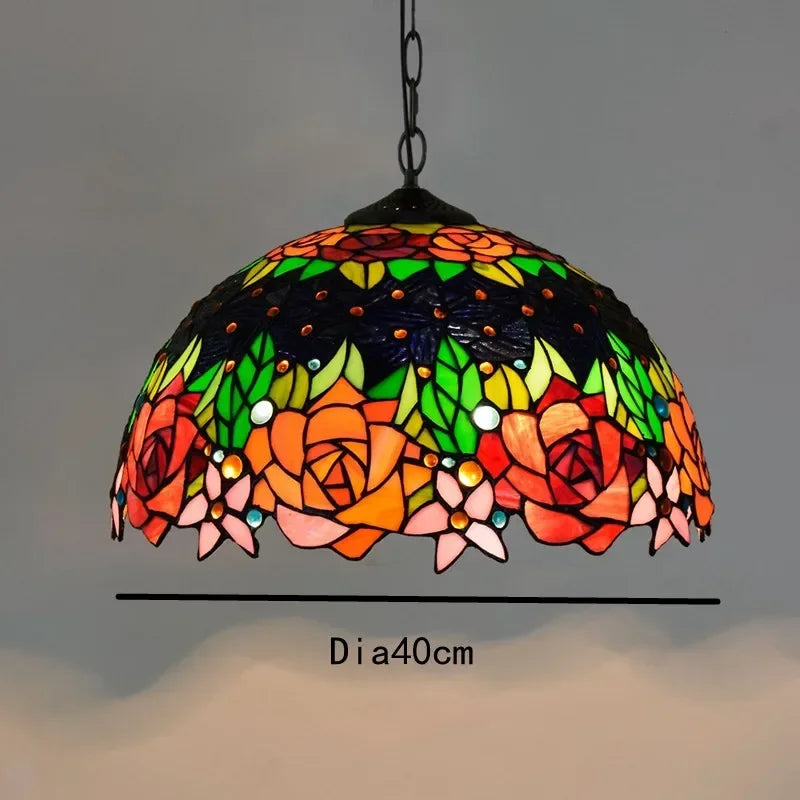 🍷 European-Style Vintage Tiffany Glass Chandelier ✨ | Creative Country-Style Glass Lantern for Bar, Restaurant & Home Decor 🏡