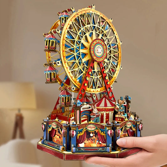 DIY 3D Wooden Miniature Ferris Wheel Music Box Dollhouse Kit with Furniture – Perfect Gift for Friends