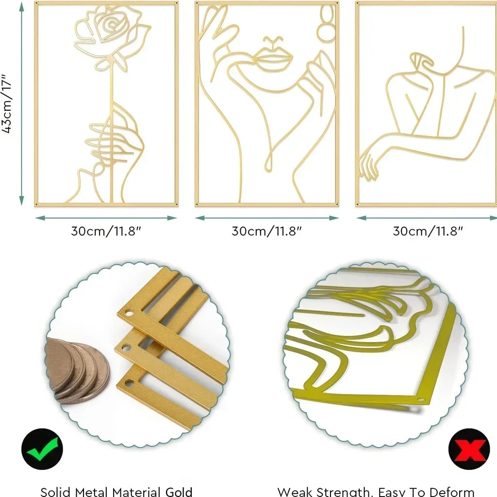 Modern Metal Line Art Wall Decor – Abstract Female Body Silhouette Sculpture for Home Hanging