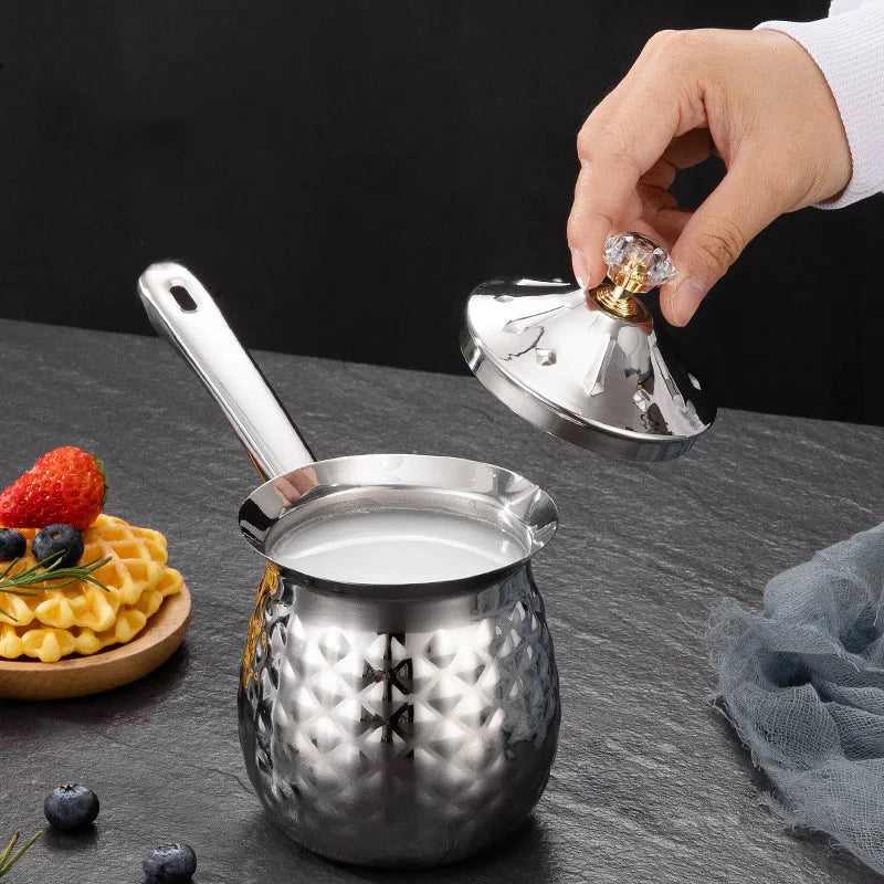 Greek Style Coffee Pot – Stainless Steel Small Milk Warmer with Handle
