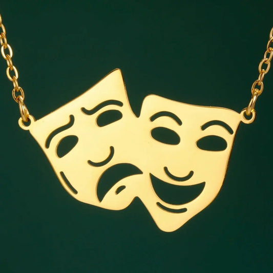 Greek Theater Masks Necklace – Comedy and Tragedy Stainless Steel Jewelry