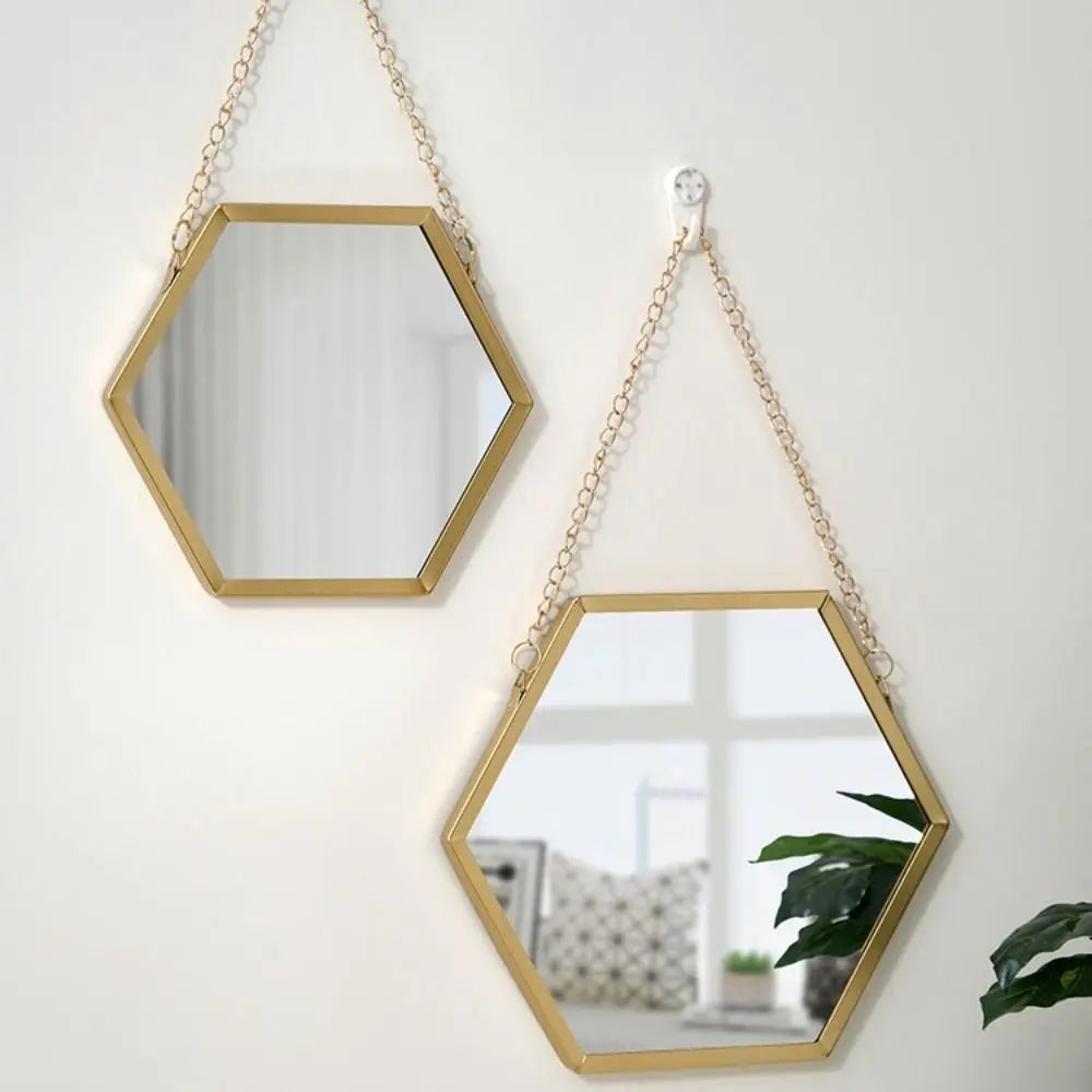 Hexagon Hanging Wall Mirror with Iron Chain