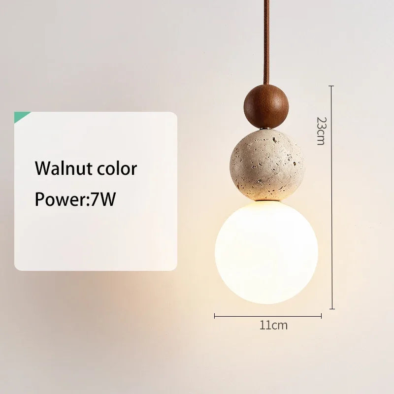 Cream Style Pendant Lamp – LED Stone & Wood Light