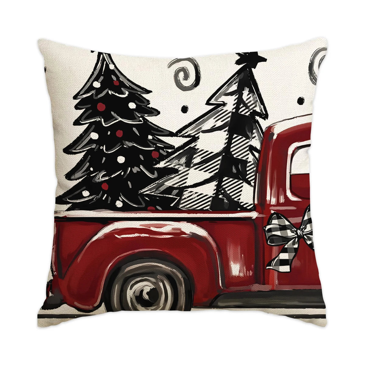 ❄️Red Snowflake & Letter Printed Christmas Pillow Covers (1/4pcs) - Festive Holiday Cushion Decor 🎄