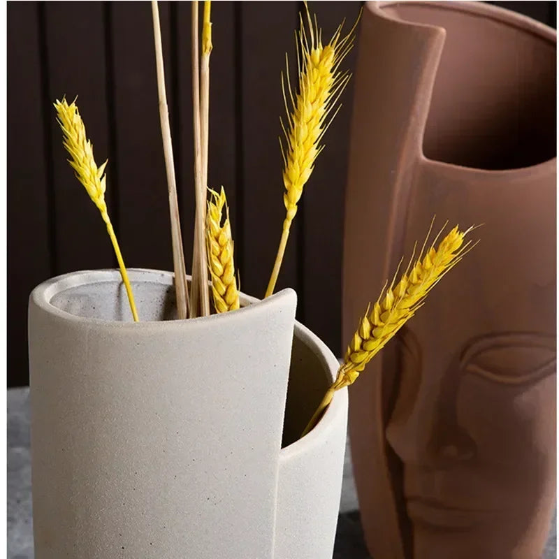 Artistic Ceramic Face Vase – Handmade Sculpture for Flowers, Candles & Decorative Storage