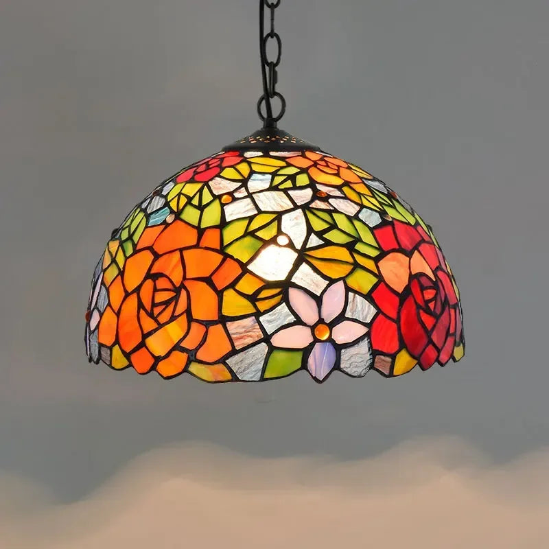 🍷 European-Style Vintage Tiffany Glass Chandelier ✨ | Creative Country-Style Glass Lantern for Bar, Restaurant & Home Decor 🏡