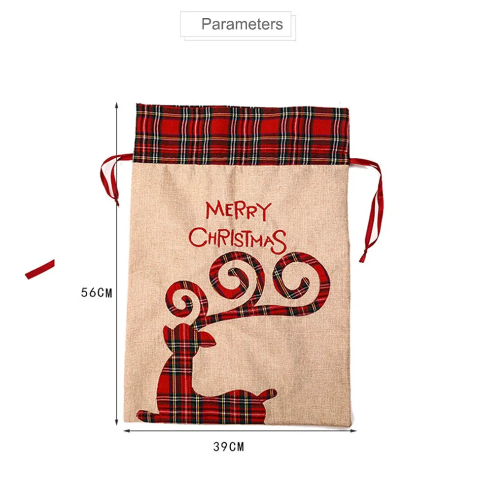 🎄🎁 Large Luxury Christmas Gift Bag – Drawstring Linen Packing Bag with Elf Design | Merry Christmas Accessories & Holiday Packaging ✨🎅