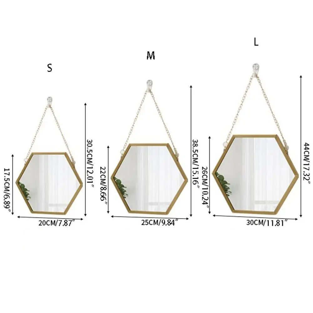 Hexagon Hanging Wall Mirror with Iron Chain