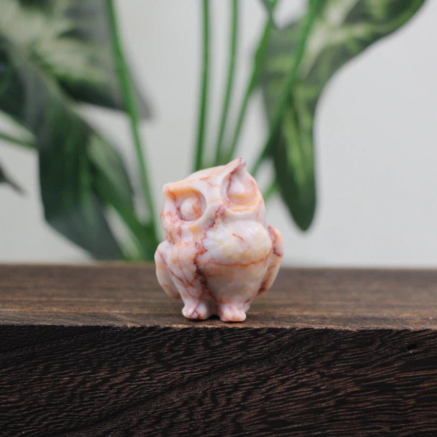 Hand Carved Gemstone Owl Statue – Mini Crystal Quartz Figurine, Healing Animal Ornament for Home & Office Décor Gifts"